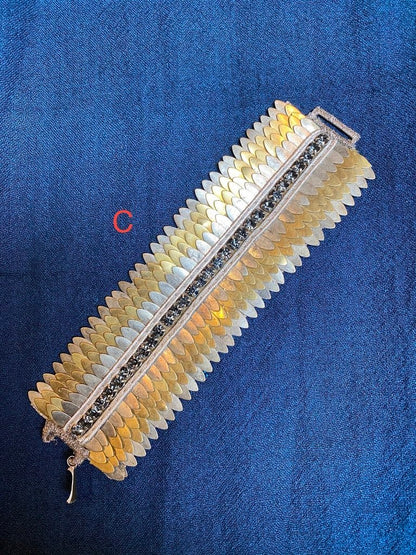 Intricate metal fish scale bracelet cuff wrist wrap Andrea Serrahn Serrahna