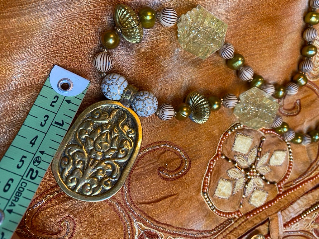 Quan yin pendant pearl lucite resin beads necklace Andrea Serrahn Serrahna