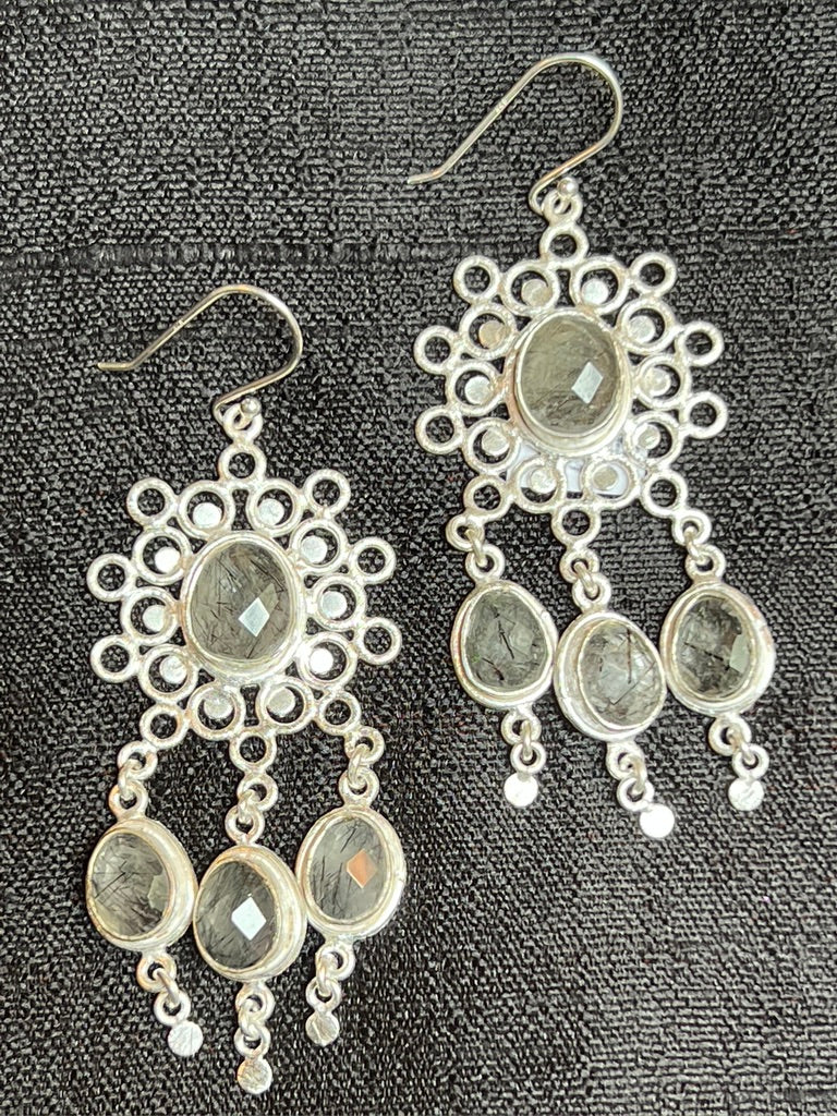 Gemstone Flower Dangle Earrings silver sterling chandelier Andrea Serrahn Serrahna