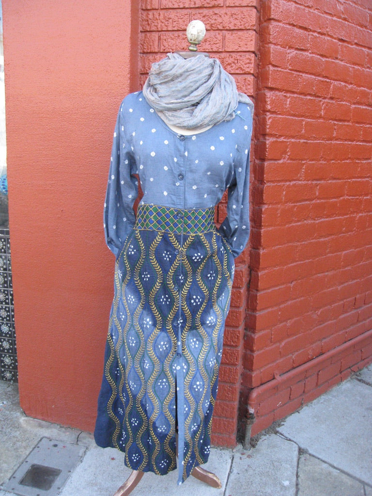Lorelei dress soft hand dyed cotton hand embroidery button front duster dress Andrea Serrahn Serrahna