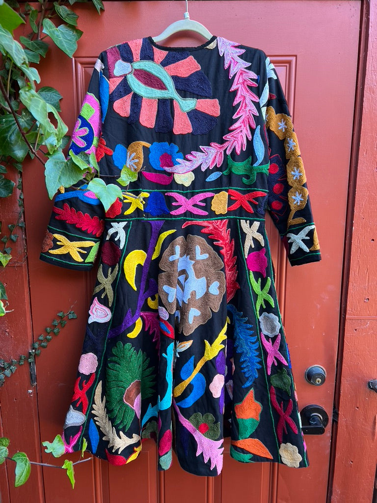 Fleur en noir coat pockets suzani textile a-line coat Andrea Serrahn Serrahna