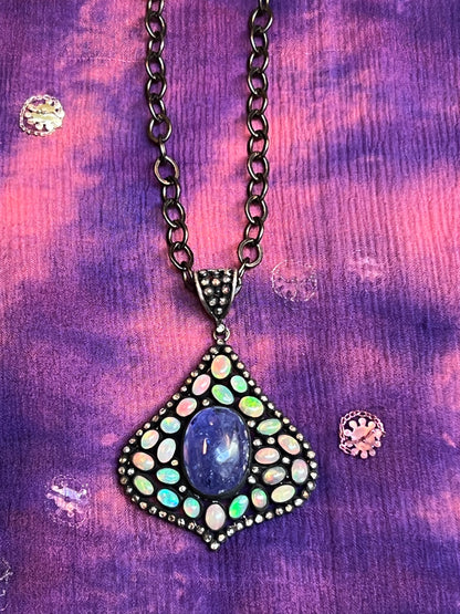 ACE OF SPADES TANZANITE & OPAL NECKLACE