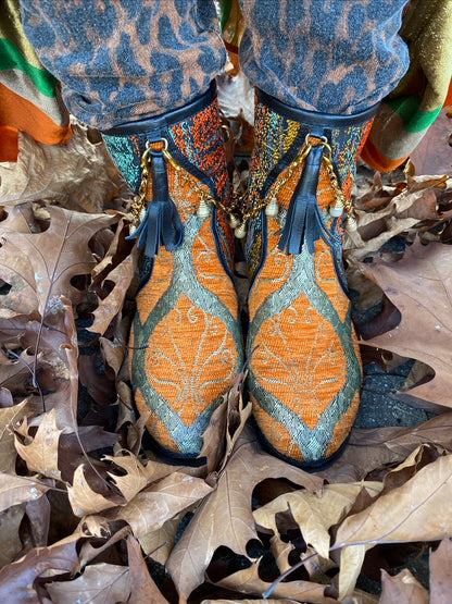 Tapestry boot low heel Turkish fabric leather lined Andrea Serrahn Serrahna