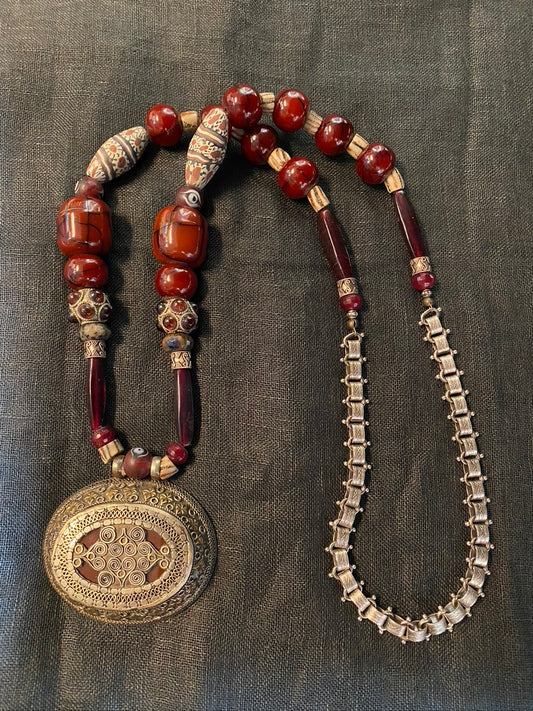 Turkmen silver pendant ceramic resin beads Andrea Serrahn Serrahna