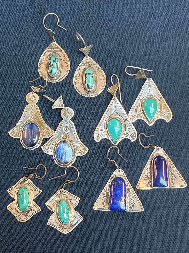 Etched sterling silver Tuareg tribe gemstone earrings Andrea Serrahn Serrahna