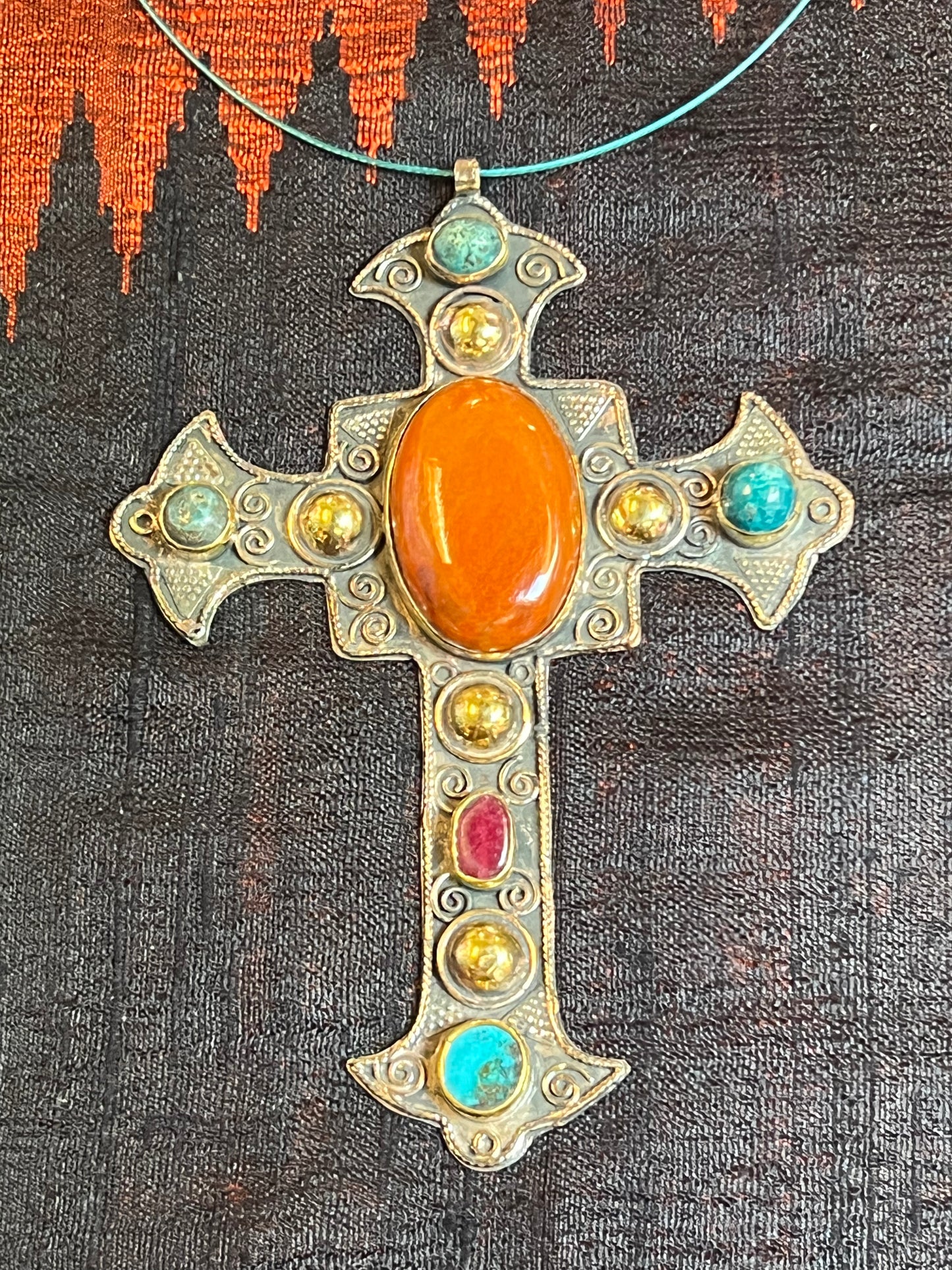 LARGE GEM STUDDED CROSS PENDANT NECKLACE