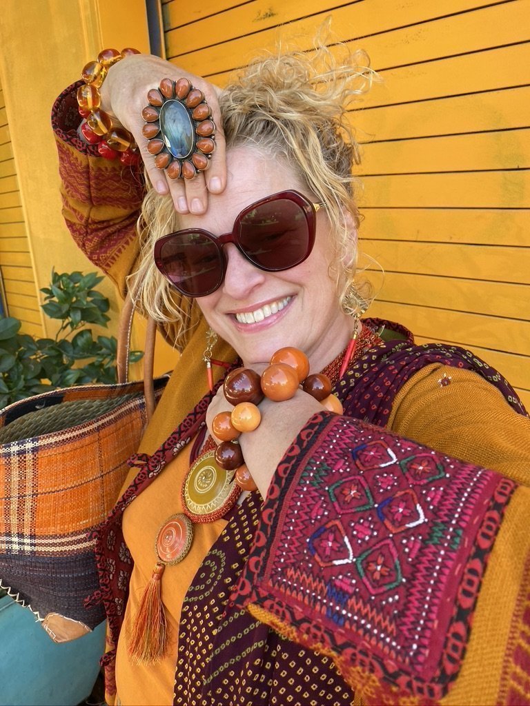 Saffron tribal patch jacket hand embroidery Andrea Serrahn Serrahna