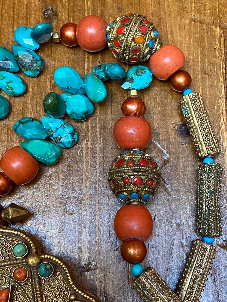 Old Natural Chinese Tibetan Gau Coral Turquoise Bead Jewelry Necklace  Jewellery | eBay