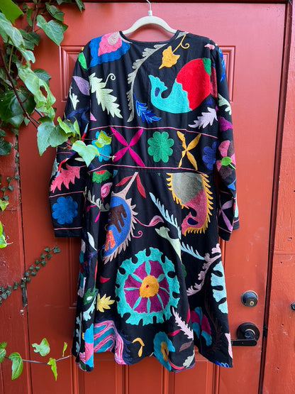Fleur en noir coat pockets suzani textile a-line coat Andrea Serrahn Serrahna
