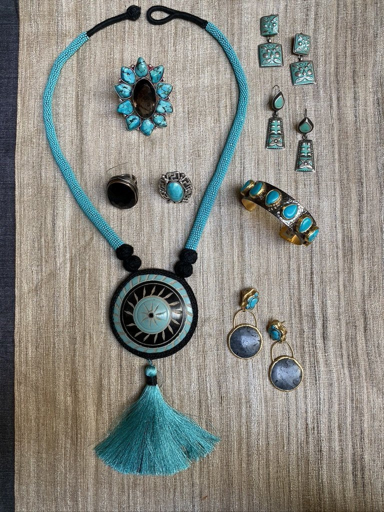 Turquoise beads buttons earrings cuff ring Andrea Serrahn Serrahna