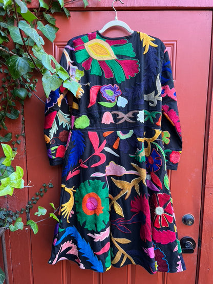 Fleur en noir coat pockets suzani textile a-line coat Andrea Serrahn Serrahna