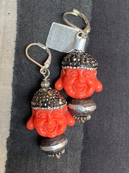 Resin red buddha marcasite tops earrings Andrea Serrahn Serrahna