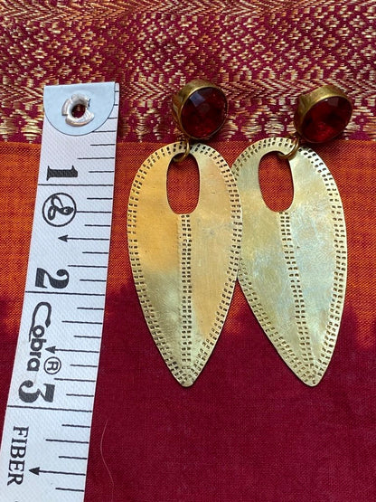 Hand hammered brass long earrings gemstone toppers Andrea Serrahn Serrahna