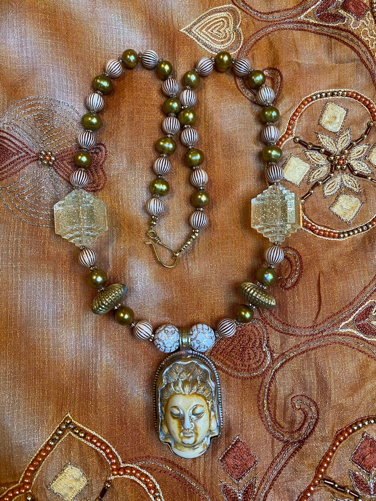 Quanyin pendant pearl lucite resin beads necklace Andrea Serrahn Serrahna