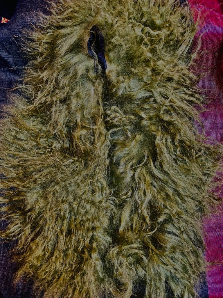 Mongolian fur collar pea green Andrea Serrahn Serrahna