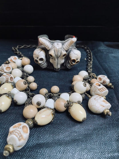 Skull Necklace Gem studded Cranium Skull Jewelry Day of the Dead Longhorn kali Andrea Serrahn Serrahna