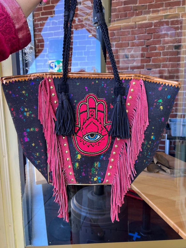 Hamsa tote bag with fringe Andrea Serrahn Serrahna