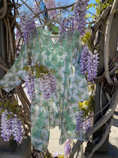 The Miranda cotton soft print spring summer palette hand embroidery fitted waist top dress Andrea Serrahn Serrahna