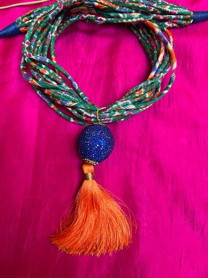 Silk ikat hand wrapped spaghetti adjustable cord necklace lightweight Andrea Serrahn Serrahna
