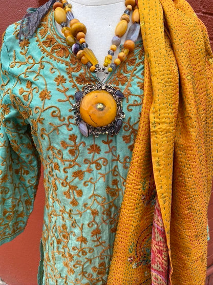 Kashmiri kurti silk blend densely embroidered Andrea Serrahn Serrahna