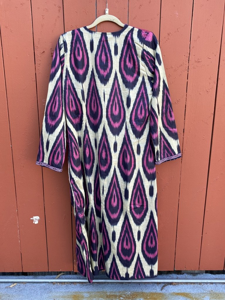 Upcycled Suzani ikat coat long full-length sleeves robe tie Andrea Serrahn Serrahna