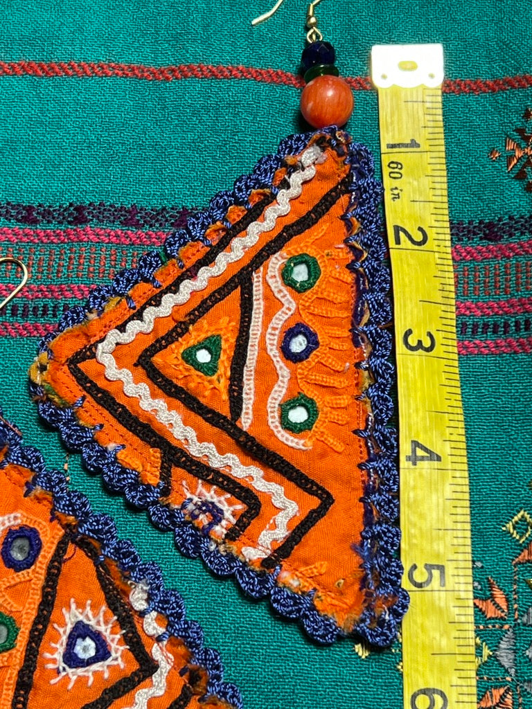 Rabari choli upcycled hand-embroidered oversized lightweight earrings Andrea Serrahn Serrahna