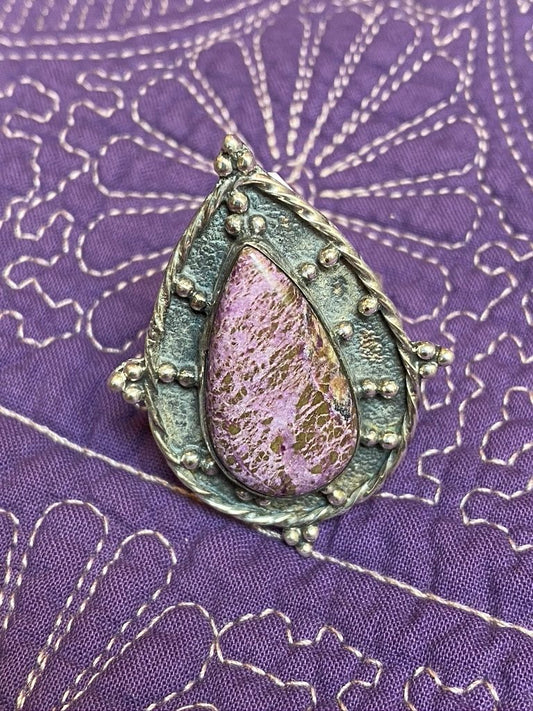 Purpurite oxidized granulated silver flange ring Andrea Serrahn Serrahna