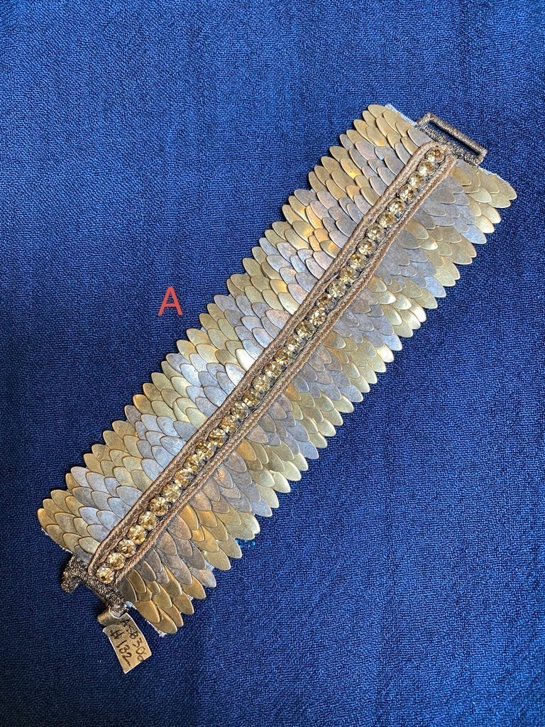Intricate metal fish scale bracelet wrist wrap citrine crystal Andrea Serrahn Serrahna