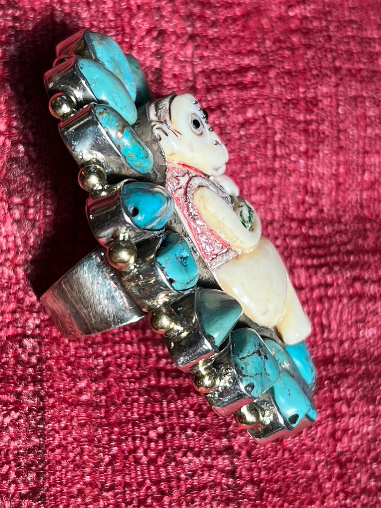 Detailed resin monkey natural turquoise portrait ring Andrea Serrahn Serrahna