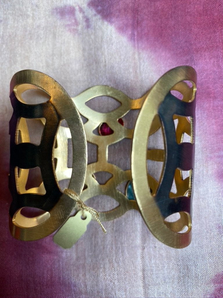 Rainbow tourmaline laser cut brass rhodium plated ooak cuff Andrea Serrahn Serrahna