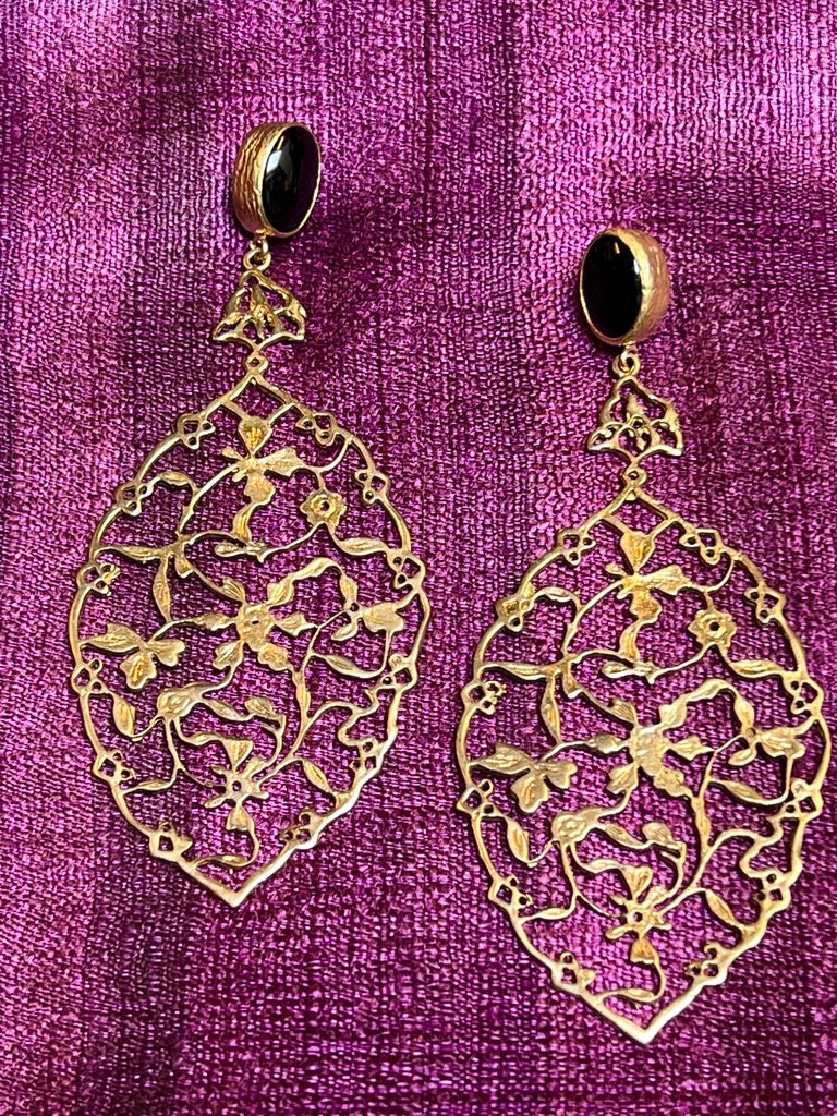 Brass ornamental statement earrings Andrea Serrahn Serrahna