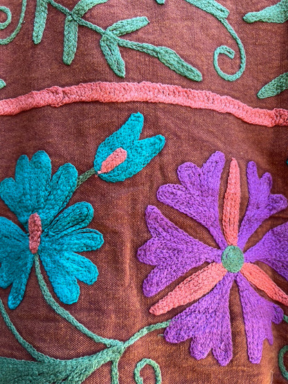 Embroidered bolero in light rust with lavender, burgundy, turquoise & green. #2