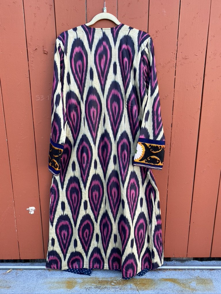 Upcycled Suzani ikat coat long full-length sleeves robe tie Andrea Serrahn Serrahna