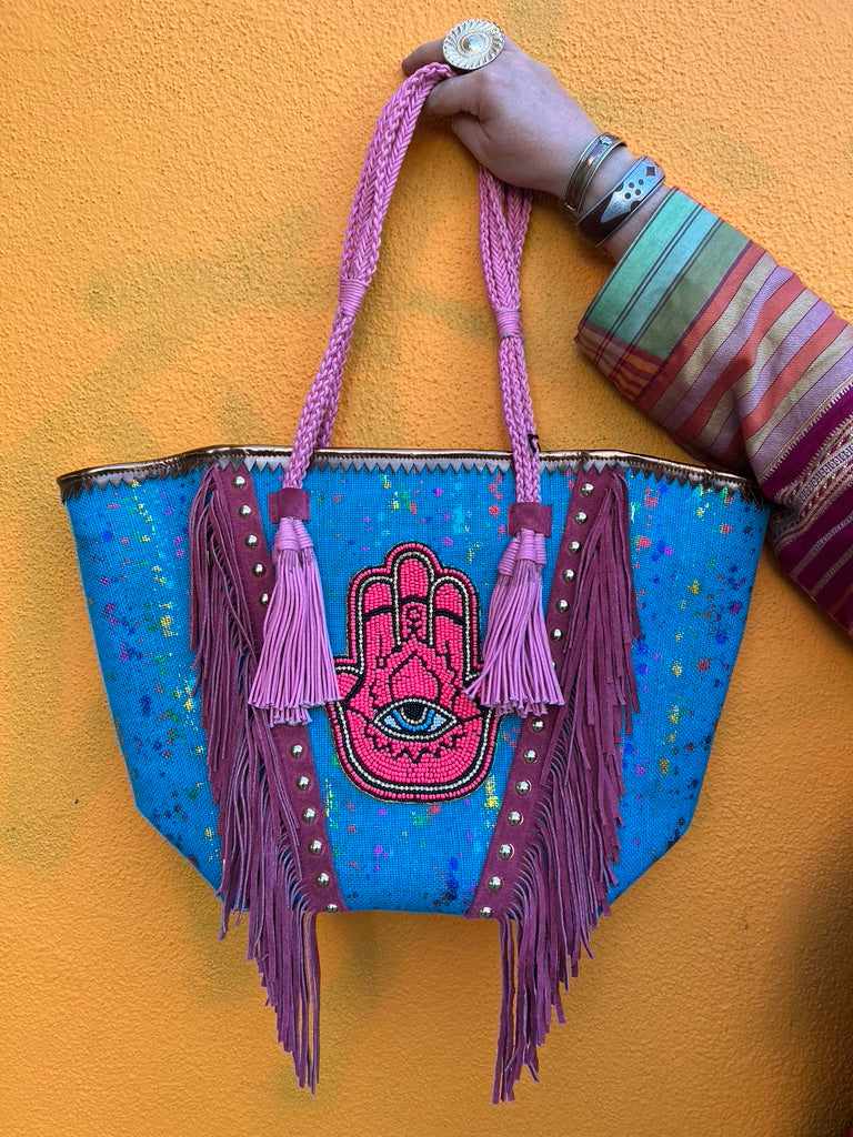 Hamsa tote bag with fringe Andrea Serrahn Serrahna