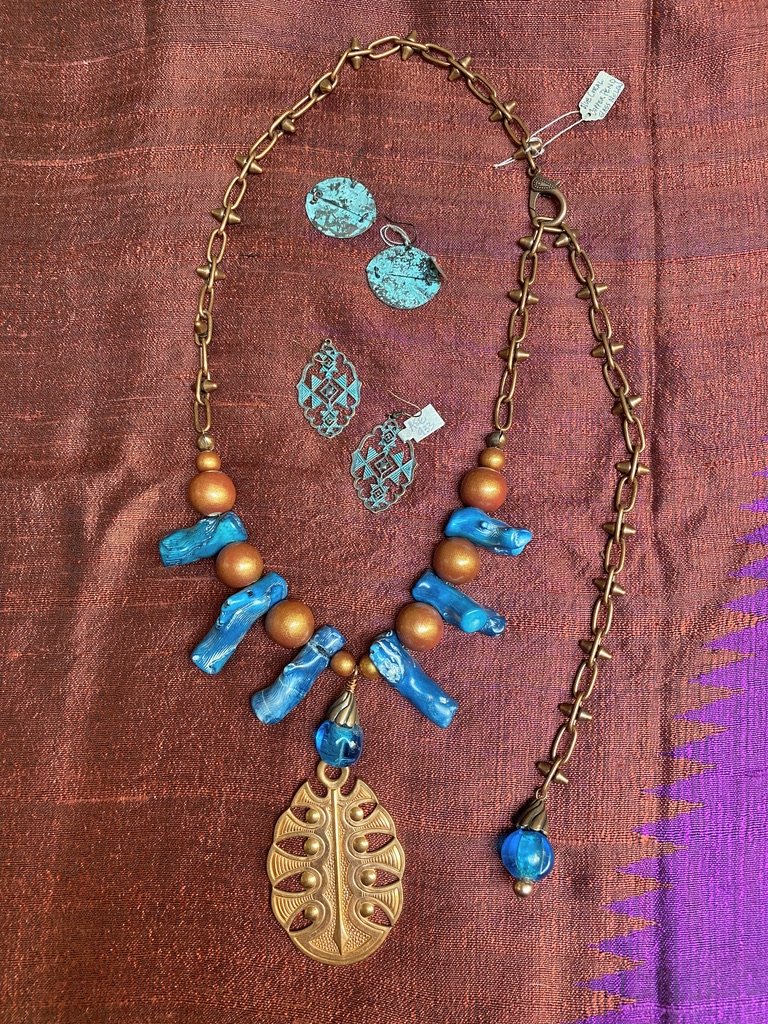 Copper Patina Agean blue Coral Vintage look jewelry Andrea Serrahn Serrahna