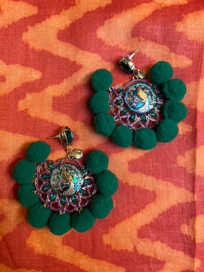 PEACOCKS & POMPON EARRINGS