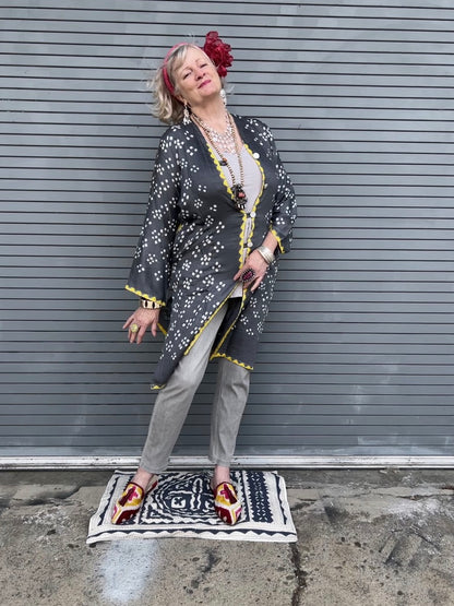 Big Circle Bandhani Coat cotton shibori button front Andrea Serrahn Serrahna