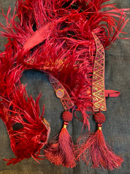 Marabou feather boa red silk trim crocheted tassels Andrea Serrahn Serrahna