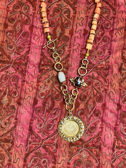 CORAL & COIN NECKLACE