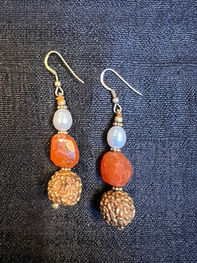 Carnelian pearl rudraksha bead earrings Andrea Serrahn Serrahna