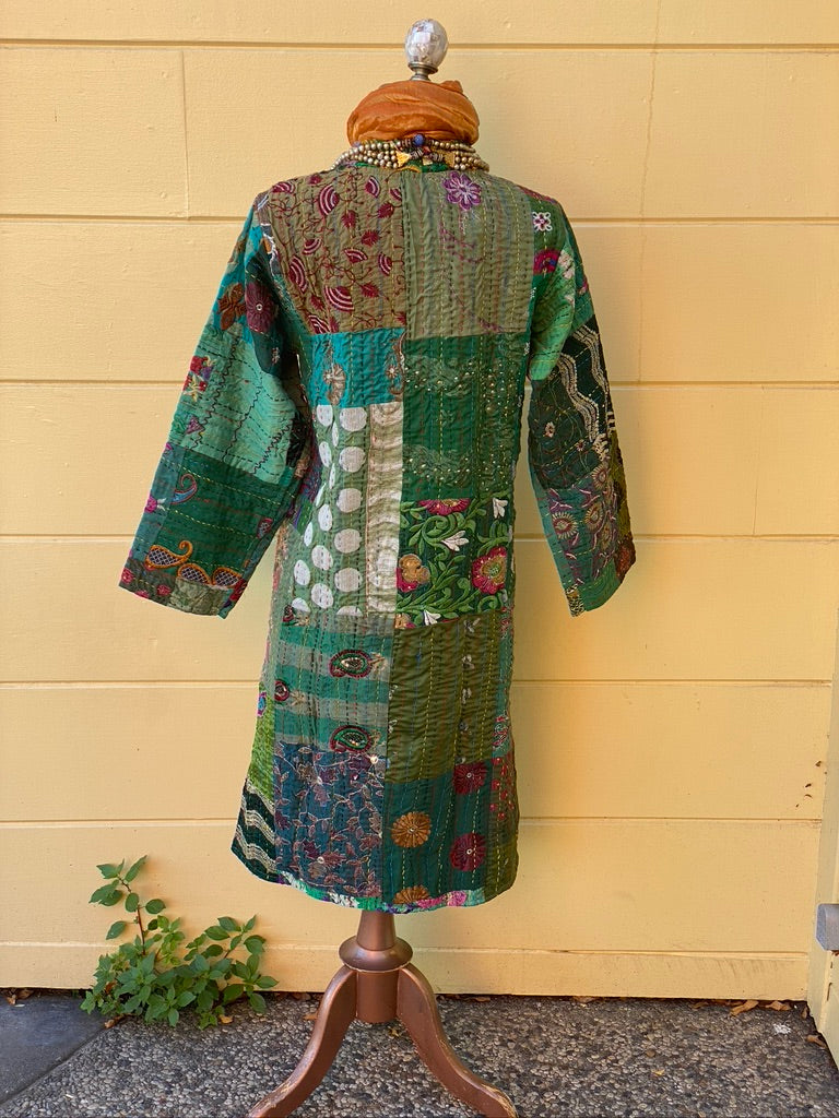 Patchwork coat hand embroidered nehru coallar Andrea Serrahn Serrahna