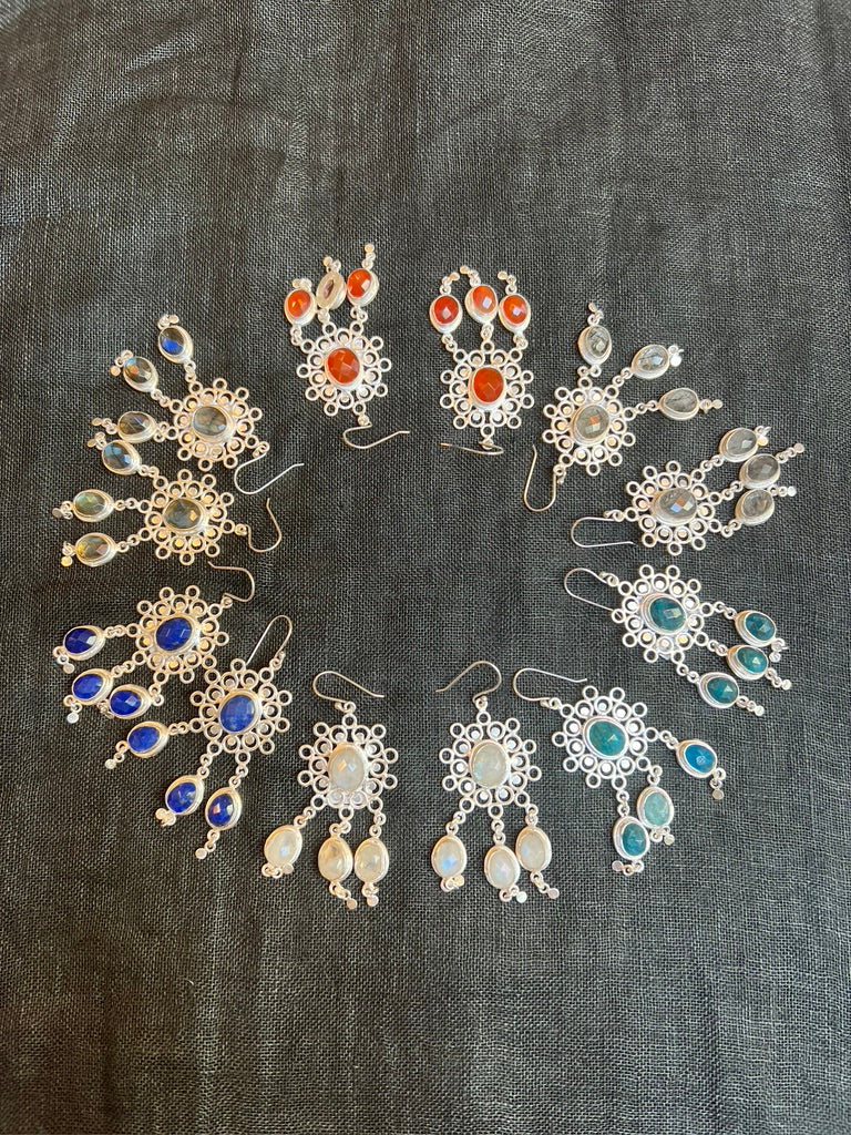Gemstone Flower Dangle Earrings silver sterling chandelier Andrea Serrahn Serrahna