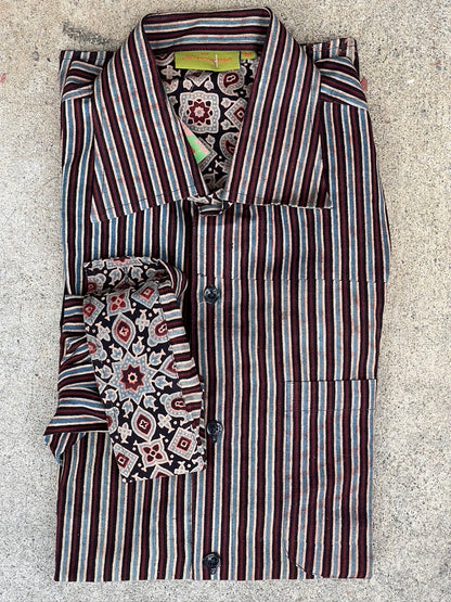 Men's button down collar longsleeve hand block print cotton shirt Andrea Serrahn Serrahna