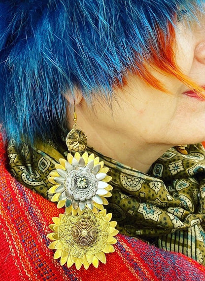 Flower power fish scale metal work statement earring Andrea Serrahn Serrahna