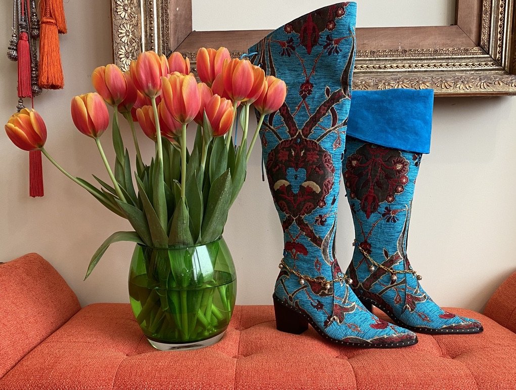 Aqua tulip over the knee boot anatolian tulip textile Andrea Serrahn Serrahna