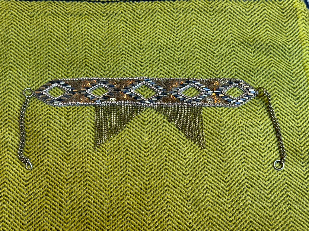 SLIM INTRICATE METAL BEAD & SEQUIN CHOKERS