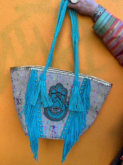 Hamsa tote bag with fringe Andrea Serrahn Serrahna