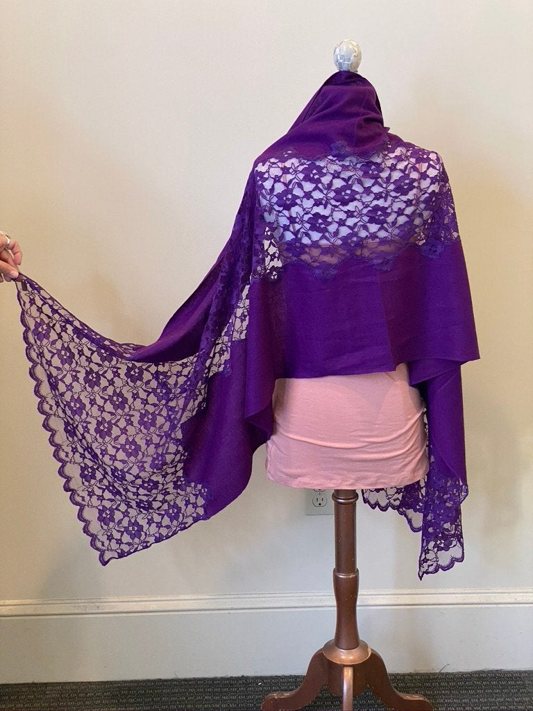 Soft Pashmina Lace Shawl wool royal purple Andrea Serrahn Serrahna