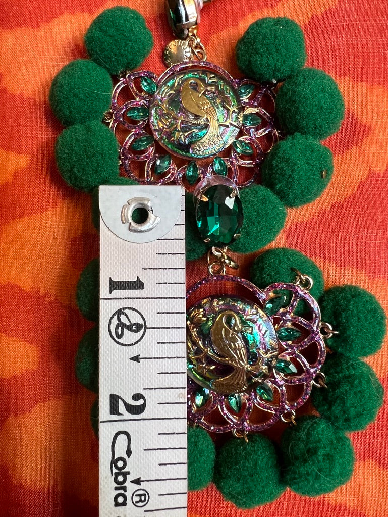 Peacock vintage glass pompon post earrings Andrea Serrahn Serrahna