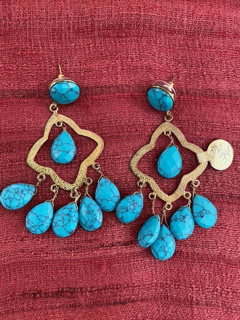 Turquoise brass carnelian agate chandelier necklace earrings Andrea Serrahn Serrahna